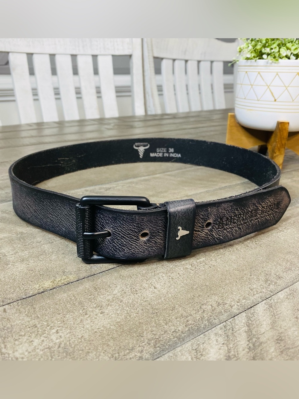 American Bison Black Distressed Leather Belt Men’s Size 36 Longhorn Western